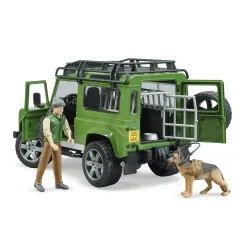 Žaislinis BRUDER Land Rover Defender džipas su girininku ir šunimi 02587