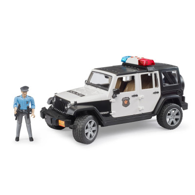 Žaislinis BRUDER policijos automobilis Jeep Rubicon su policininku 02526