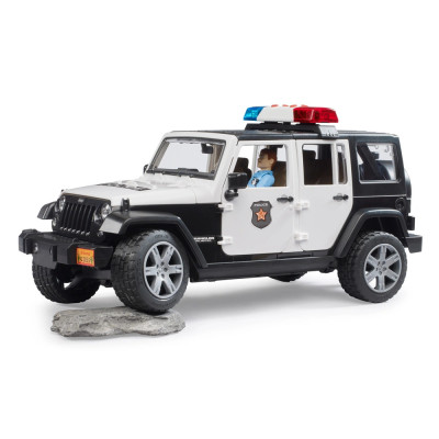 Žaislinis BRUDER policijos automobilis Jeep Rubicon su policininku 02526